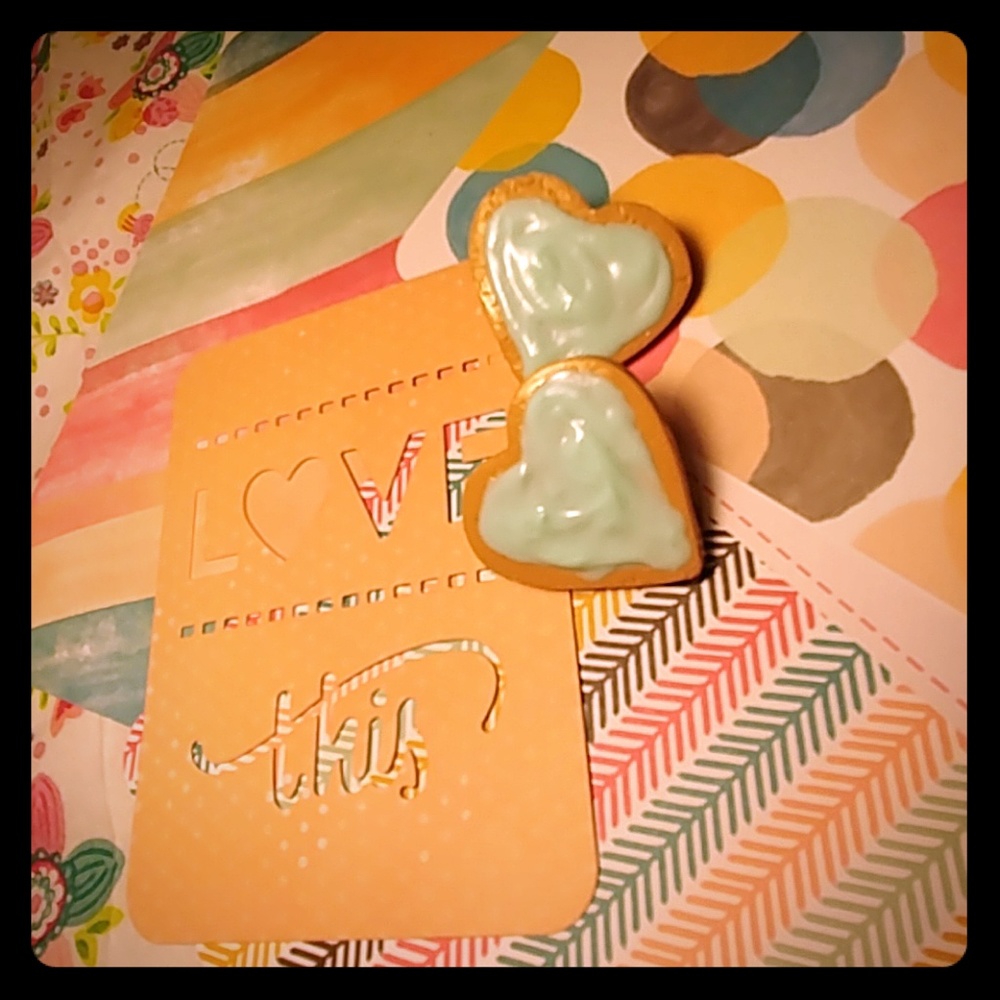 Mint Green Heart Frosted Cookie Earrings